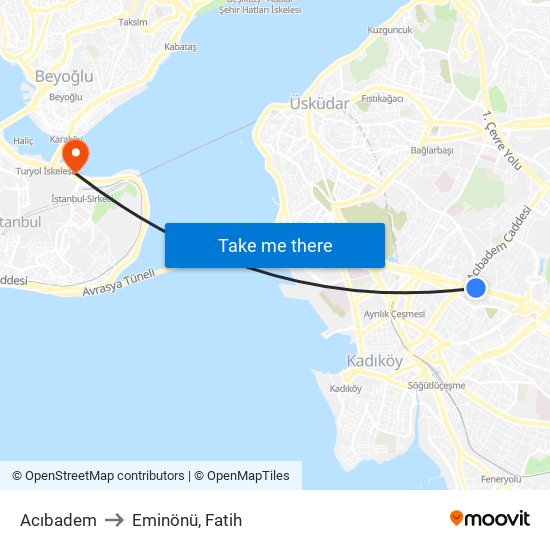 Acıbadem to Eminönü, Fatih map