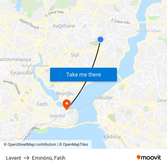 Levent to Eminönü, Fatih map
