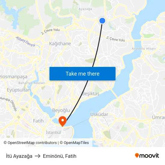 İtü Ayazağa to Eminönü, Fatih map
