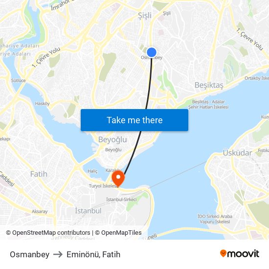 Osmanbey to Eminönü, Fatih map