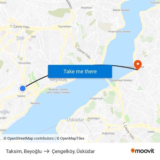 Taksim, Beyoğlu to Çengelköy, Üsküdar map