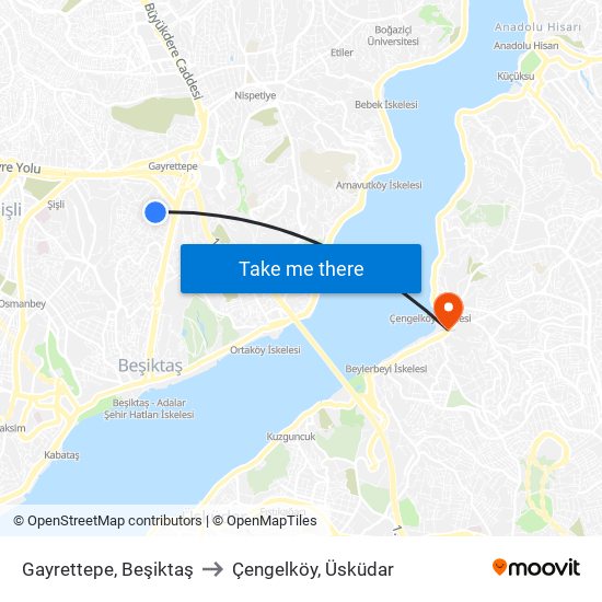 Gayrettepe, Beşiktaş to Çengelköy, Üsküdar map