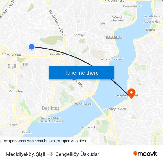 Mecidiyeköy, Şişli to Çengelköy, Üsküdar map