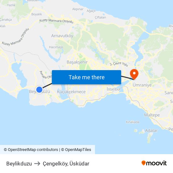 Beylikduzu to Çengelköy, Üsküdar map