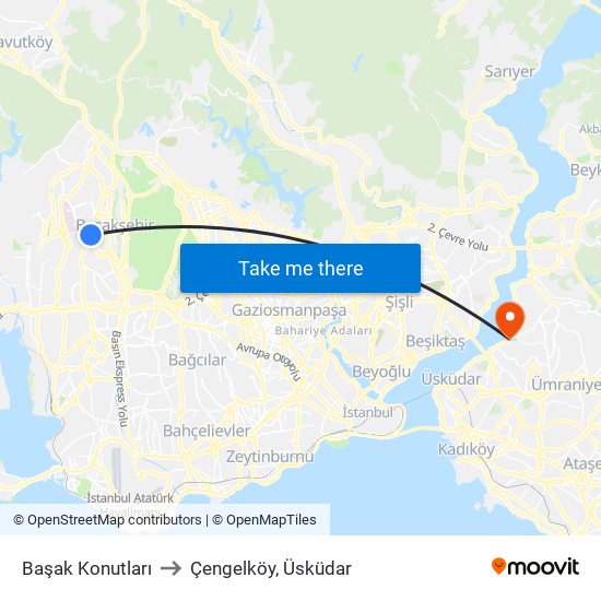 Başak Konutları to Çengelköy, Üsküdar map