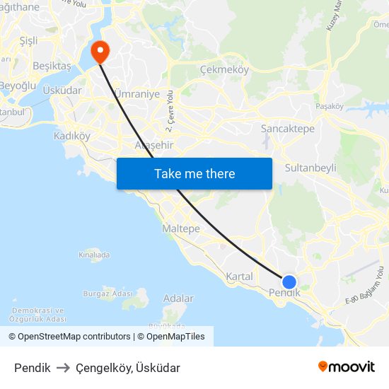 Pendik to Çengelköy, Üsküdar map