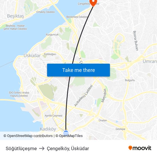 Söğütlüçeşme to Çengelköy, Üsküdar map