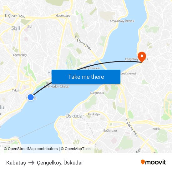 Kabataş to Çengelköy, Üsküdar map