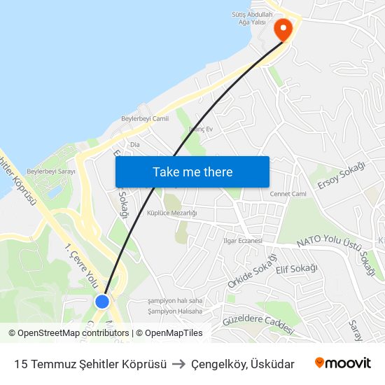 15 Temmuz Şehitler Köprüsü to Çengelköy, Üsküdar map