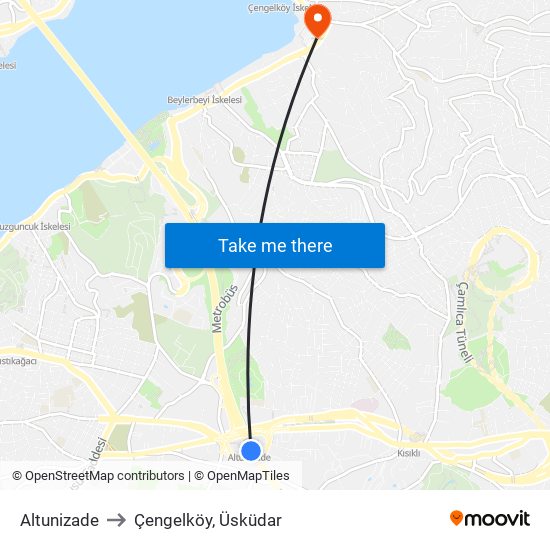 Altunizade to Çengelköy, Üsküdar map
