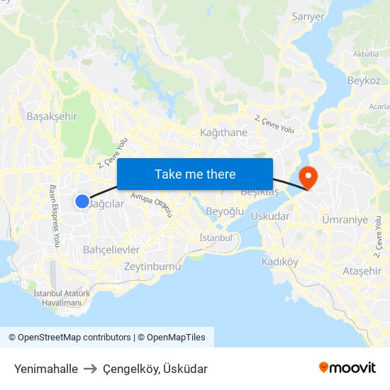 Yenimahalle to Çengelköy, Üsküdar map