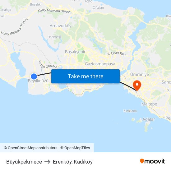 Büyükçekmece to Erenköy, Kadıköy map