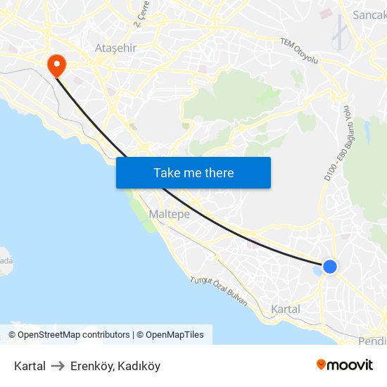 Kartal to Erenköy, Kadıköy map