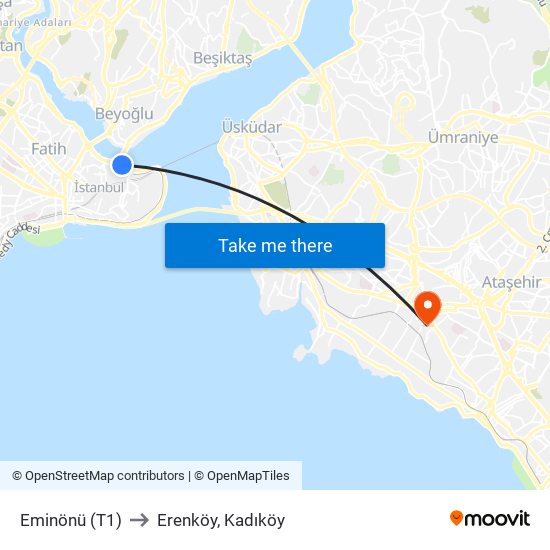 Eminönü (T1) to Erenköy, Kadıköy map