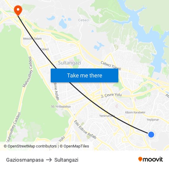 Gaziosmanpasa to Sultangazi map