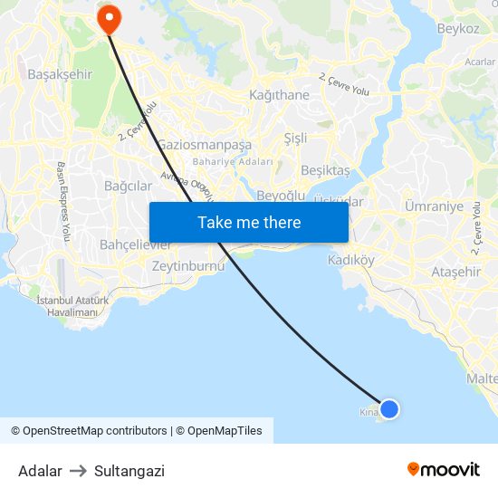 Adalar to Sultangazi map
