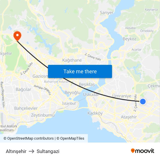 Altınşehir to Sultangazi map