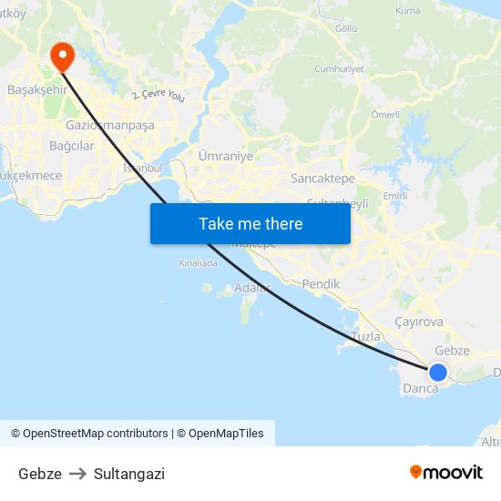 Gebze to Sultangazi map
