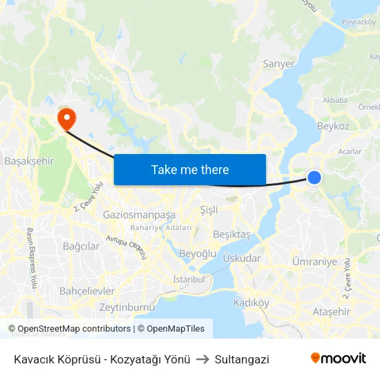 Kavacık Köprüsü - Kozyatağı Yönü to Sultangazi map
