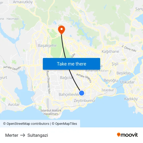 Merter to Sultangazi map