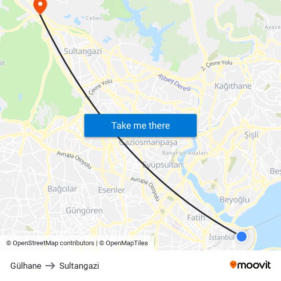 Gülhane to Sultangazi map