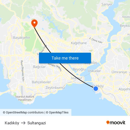 Kadıköy to Sultangazi map
