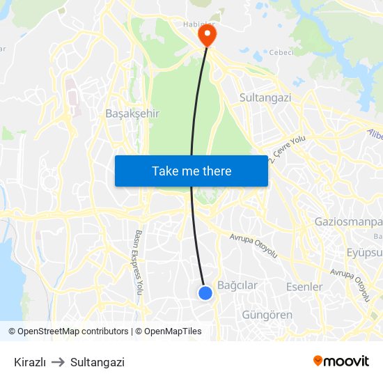 Kirazlı to Sultangazi map