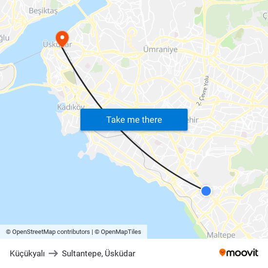 Küçükyalı to Sultantepe, Üsküdar map