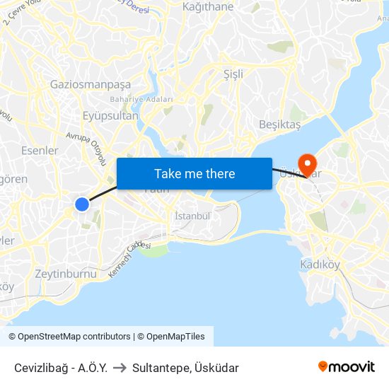 Cevizlibağ - A.Ö.Y. to Sultantepe, Üsküdar map