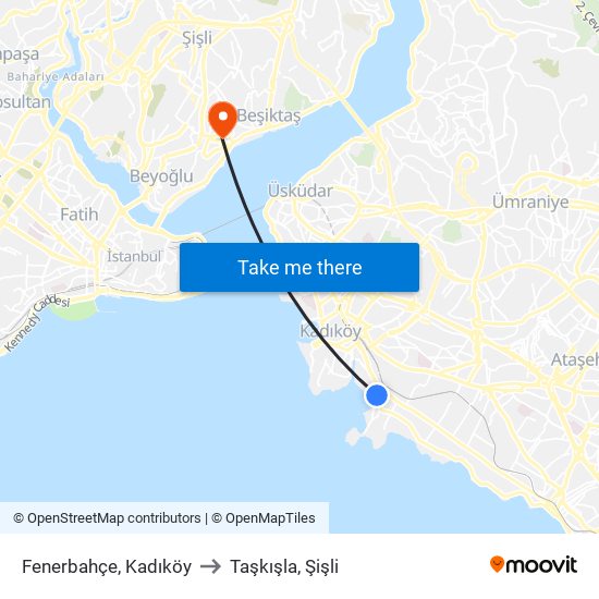 Fenerbahçe, Kadıköy to Taşkışla, Şişli map