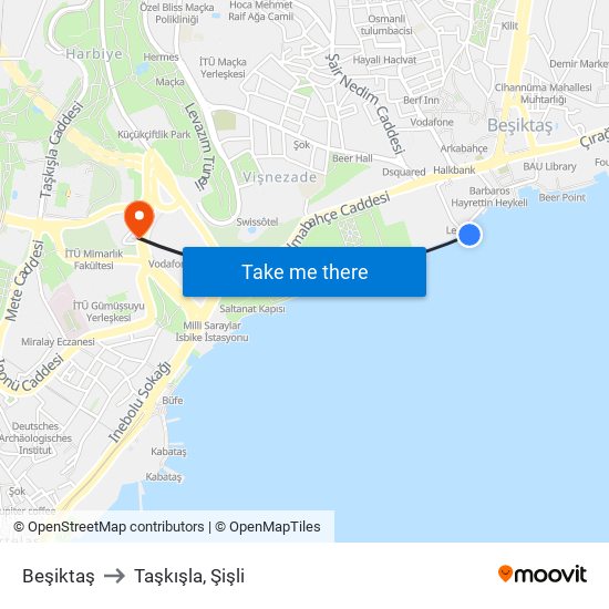 Beşiktaş to Taşkışla, Şişli map