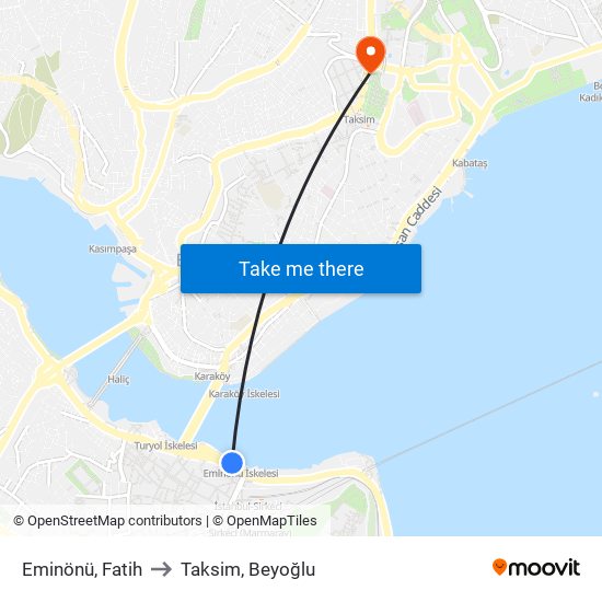 Eminönü, Fatih to Taksim, Beyoğlu map