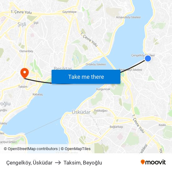 Çengelköy, Üsküdar to Taksim, Beyoğlu map