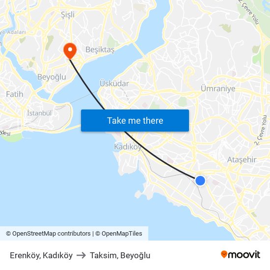 Erenköy, Kadıköy to Taksim, Beyoğlu map