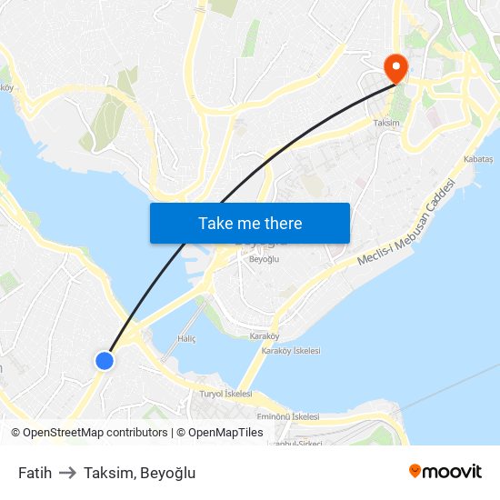 Fatih to Taksim, Beyoğlu map