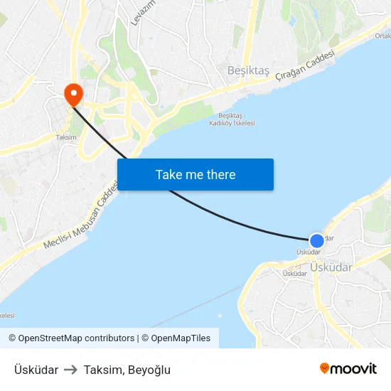 Üsküdar to Taksim, Beyoğlu map