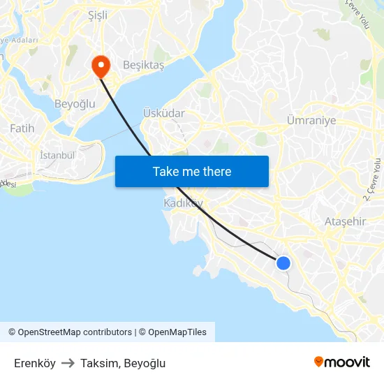 Erenköy to Taksim, Beyoğlu map