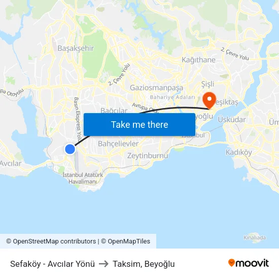 Sefaköy - Avcılar Yönü to Taksim, Beyoğlu map