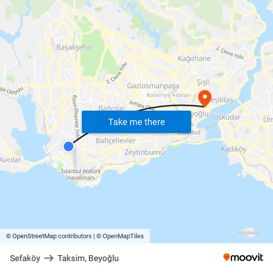 Sefaköy to Taksim, Beyoğlu map