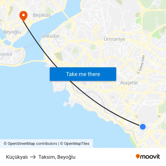 Küçükyalı to Taksim, Beyoğlu map