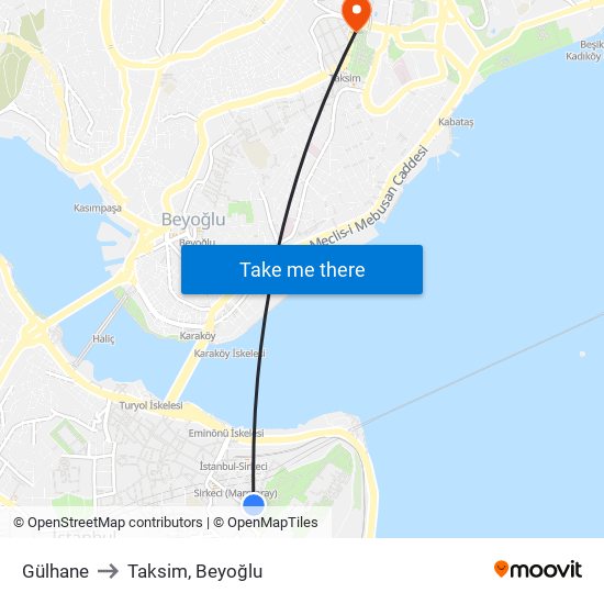 Gülhane to Taksim, Beyoğlu map