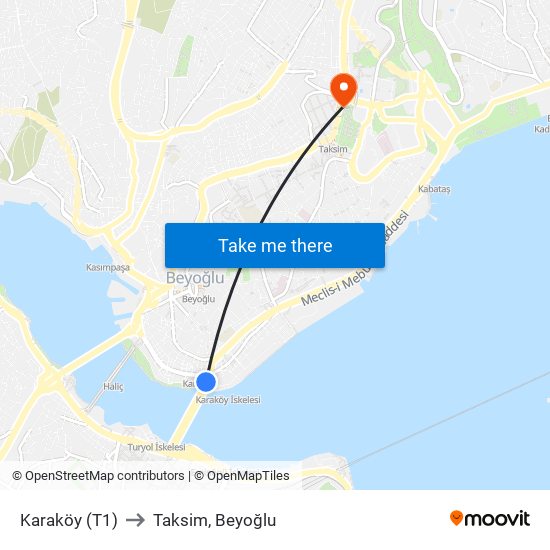 Karaköy (T1) to Taksim, Beyoğlu map