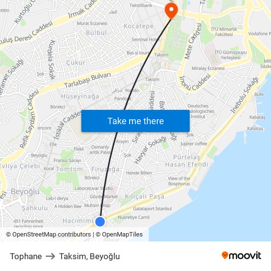 Tophane to Taksim, Beyoğlu map