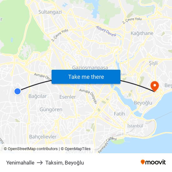 Yenimahalle to Taksim, Beyoğlu map