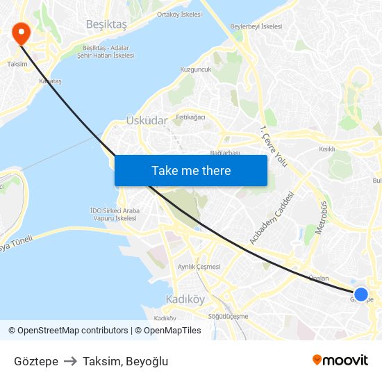 Göztepe to Taksim, Beyoğlu map