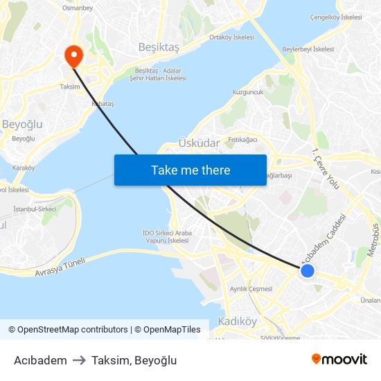 Acıbadem to Taksim, Beyoğlu map