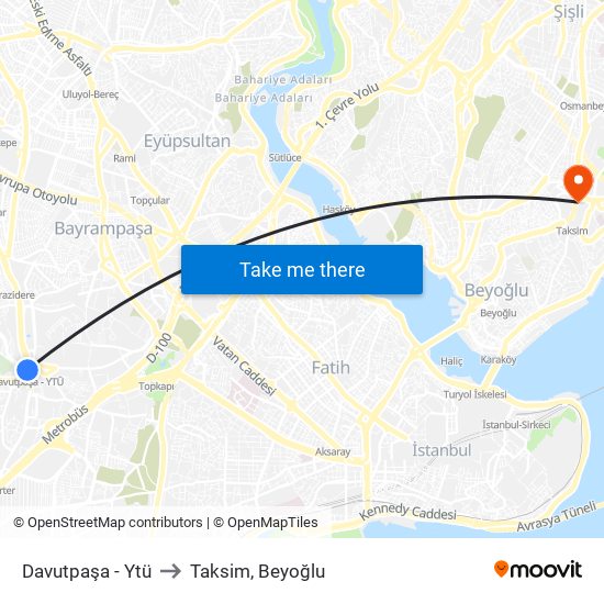 Davutpaşa - Ytü to Taksim, Beyoğlu map