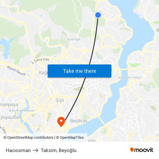 Hacıosman to Taksim, Beyoğlu map