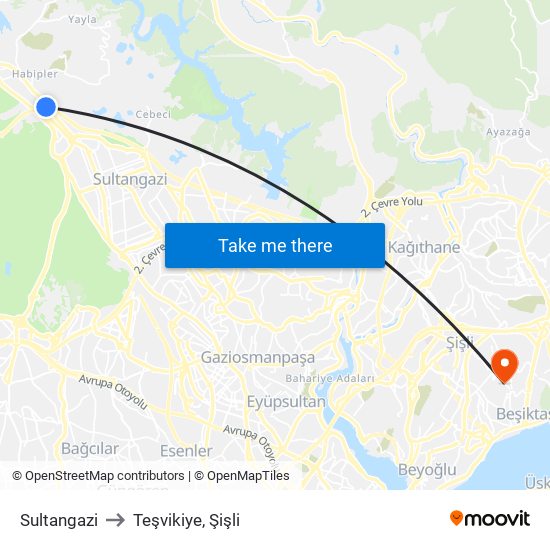 Sultangazi to Teşvikiye, Şişli map