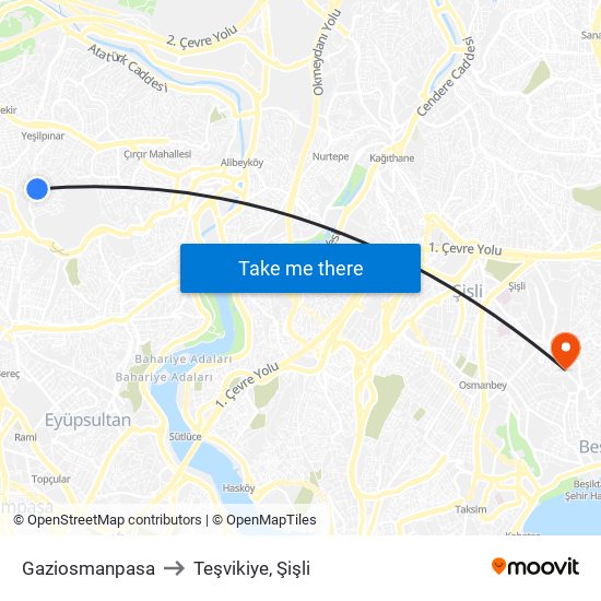 Gaziosmanpasa to Teşvikiye, Şişli map
